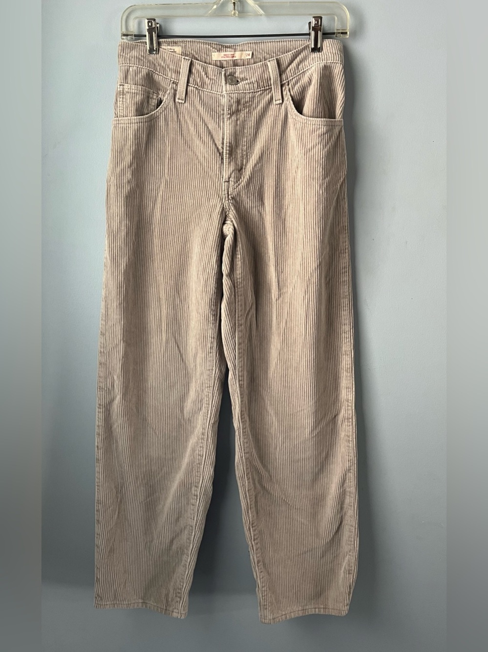 Levi's Baggy Dad 100% Cotton Beige Corduroy Straight Relaxed Fit Pants Size 24